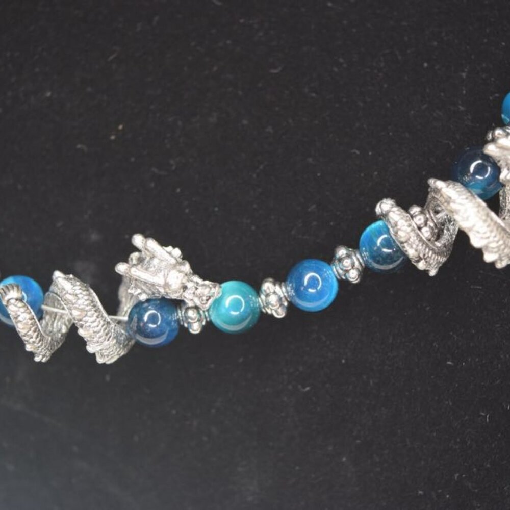 Natural Agate Dragon Necklace Designer Handmade NWT
